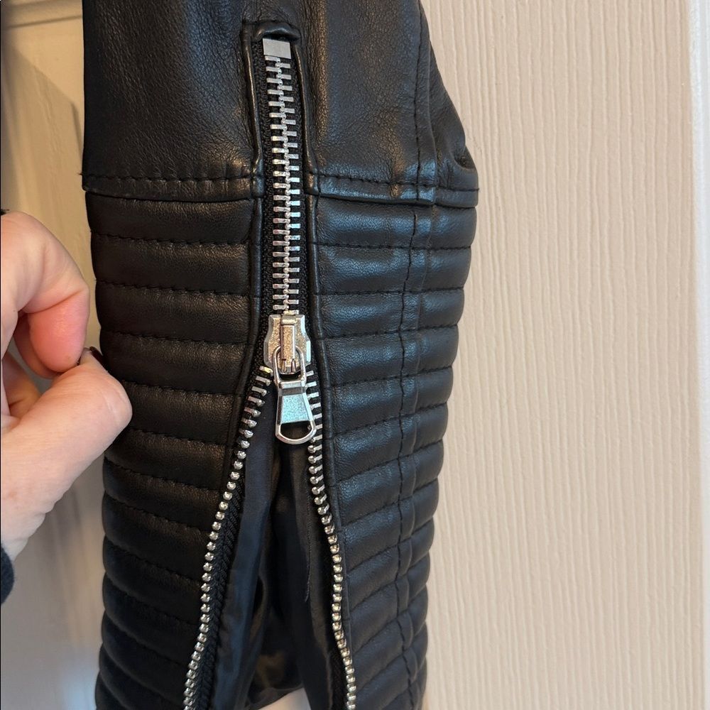 Massimo Black Leather Moto Jacket Quilted Motorcycle Biker Jacket NWT Size 42 - Picture 5 of 8